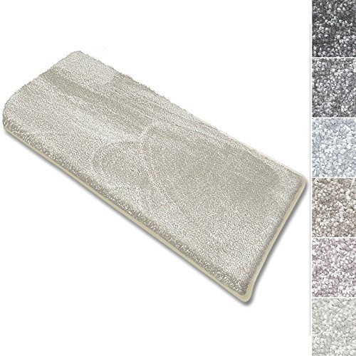 casa pura Coprigradini per Scale Interne - Tappeto Scale Antiscivolo, Effetto Velour (13.5mm) Ultra - Morbido in Numerosi Colori Pastello - Rettangolare - Set da 15-23.5x65 - Bianco Panna