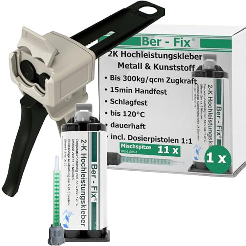 Ber-Fix 2K Hochleistungskleber EXPRESS 3 Min 2K Kleber Kunststoff 2K Metallkleber Extra Stark 50g für Kartuschenpresse + Pistole + 10 Spitzen
