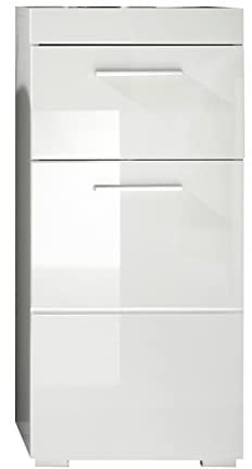 Unterschrank Badezimmerschrank | Dekor | Weiß Hochglanz | Weiß Matt | 1 Schublade | 1 Türe