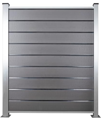HORI® Design WPC Sichtschutz Komplettset | Stecksystem | Zaun | Garten | Gartenzaun | Lamellenzaun | Windschutz | Zaunelemente 1,85 m I zum Aufschrauben I Grau