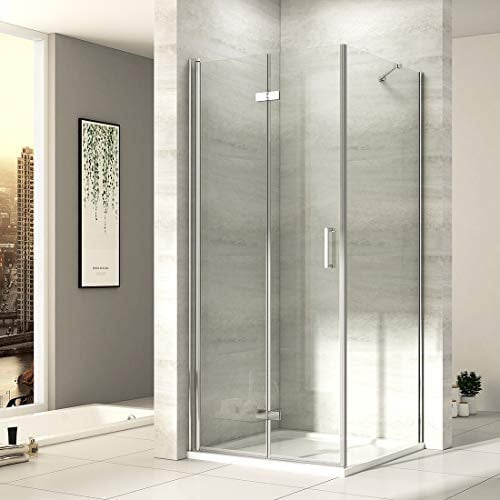 EMKE Duschkabine 80x90cm Eckeinstieg, Falttür Duschtür Duschabtrennung, 6mm Sicherheitsglas Falttür Dusche Komplettdusche Mit Seitenwand 80cm Nano Beschichtung Höhe 195cm