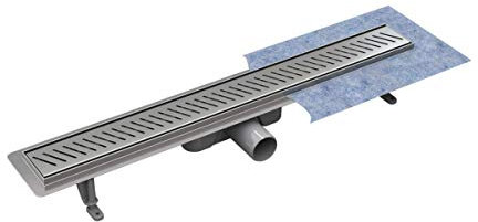 VOGI Duschrinne Edelstahl Komplettset mit dem Rost RIGO Haarsieb Rinne mit Siphon Montagefüße Inklusive mit Dichtmanschette Doppelkammer Bodenablauf Länge 80 cm