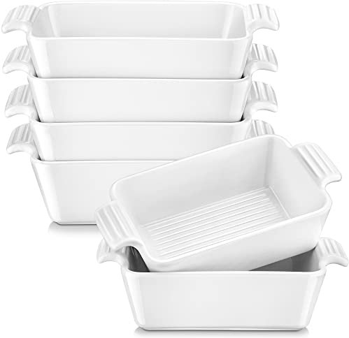 MALACASA, Serie Bake.Bake, Mini Pirottini in Ceramica/in Porcellana Bianca da Forno da 190 ml, Pirottini Quadrati per Souffle/Teglie da Forno Brulee con Doppio Manico, 15 x 8,5 x 4 cm, Set da 6