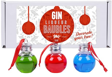 Festive Gin Baubles Gift Set 3 x 5cl, 20% ABV - Trio of Flavoured Gin Liqueurs for Christmas Decoration. By Blue Tree Gifts