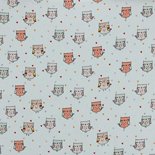 Stoff Meterware Kinderstoff Baumwollstoff - 1 Meter, Nähen, Bettwäsche, Kinder, Baby, Jungen, Mädchen, Bekleidung, Deko (Bunte Eulen)