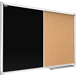 ALLboards Kombitafel 2 in 1 Schwarze Magnetische Kreidetafel & Kork-Pinnwand mit Aluminiumrahmen 60x40cm, Korktafel Schwarze Magnetische Kreidetafel