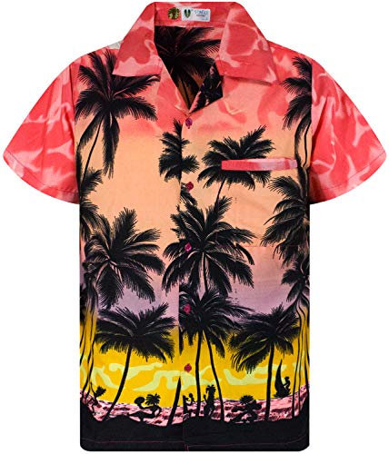 V.H.O. Funky Hawaii-Hemd, Herren, Kurzarm, Beach, Eclectic-Rot, 4XL