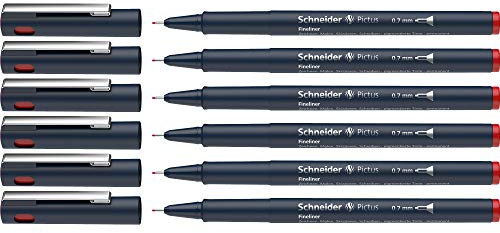 Schneider Pictus Fineliner (Strichstärke 0,7 mm, dokumentenechte Pigmentliner, metallgefasste Spitze, Gehäuse aus 85% recyceltem Kunststoff) 6er Pack, rot