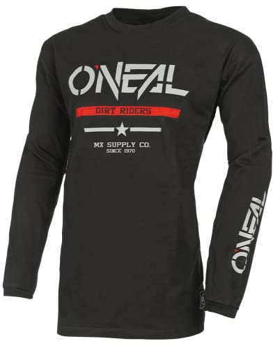 O'NEAL Element Youth Cotton Jersey Squadron V.22 I MX MTB Shirt I Kinder Sportshirt Jungen Langarm I MTB MX I Slim Fit für perfekte Passform I 100% Baumwolle | Schwarz Grau | XL