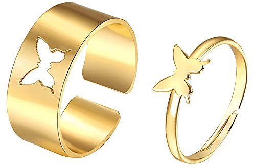 Partnerringe 1 Paar Schmetterling Ringe für Damen Herren Edle Paare Verlobungsringe Eheringe Trauringe Partnerringe Freundschaftsringe Versprechen Rringe Matching Rings Schmuck Geschenk Gold