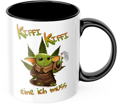 Kiffi Kiffen eine ich muss MIMIMI Tasse Sprüchetasse Spaßtasse Geschenkidee Geschenketasse Kindertasse Kindergeschenk (Schwarz)