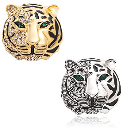 YeBon Broche luxueuse en forme de tête de tigre avec strass et boîte cadeau