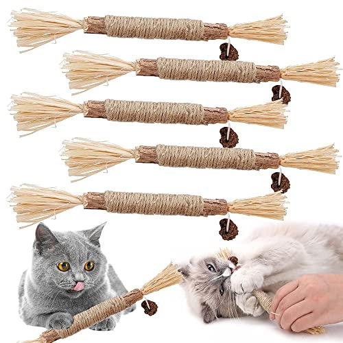 TUIBEIDAMAI Matatabi Katzensticks,Katzensticks Zur Zahnreinigung,Kausticks Set,Katzenminze Spielzeug,Katzenminze Sticks Zum Schleifen von Zähnen,Für Katze Zu Spielen, Beißen, Kauen (5 Stück lang)