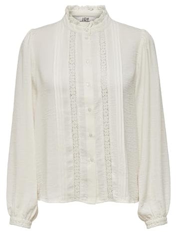 Blusa Mujer Encaje Volantes Manga Larga Corte Holgado Ajuste Regular, Color:Blanco, Talla:36