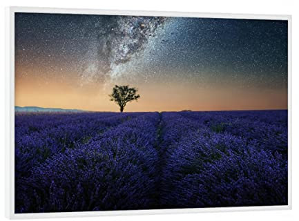 artboxONE Poster mit weißem Rahmen 18x13 cm Trendfarbe Natur Milky Way In Provence - Bild Lavender Feld Field