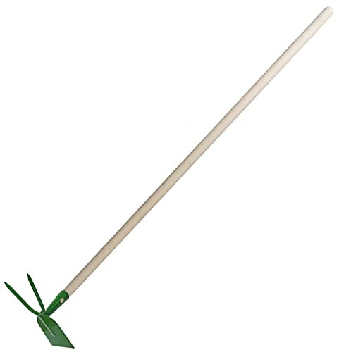 Garten Gerät Doppelhacke Doppel Ziehhacke Hacke Grubber Boden Erde Gewächshaus Gemüse Blumen Beet Stahl grün 2 Zinken mit Stiel