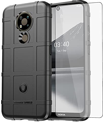 Asuwish Phone Case for Nokia 3.4 with Tempered Glass Screen Protector Cover and Slim Thin Hard Mobile Film Rugged TPU Protection Full Body Cell Accessories Protective Nokia3.4 TA-1285 Women Men Black