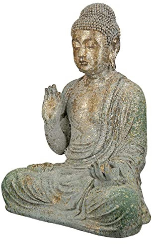 GILDE Figur Skulptur Buddha - für den Außenbereich - Outdoor - kupferfarben grün - antik Finish - Höhe 38 cm, 28692