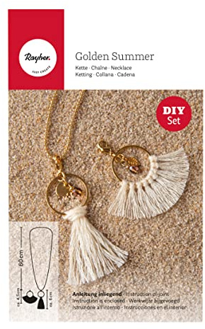 Rayher Bastelpackung Kette Golden Summer, 1 Kette, gold, 60 cm, mit 2 Anhängern zum basteln, DIY-Kette, Halskette, 15399000