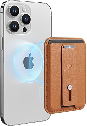 ESR para MagSafe Cartera, Compatible para Magsafe Wallet, Soporte 3 Tarjetas, Cuero Vegano, Bucle Agarre Seguro, Cartera Magnética para iPhone Series 16/15/14/13/12, NO para 13/12 Mini, Marrón