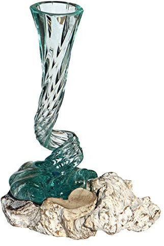 Wogeka - White Line Collection - weiße Glas-Vase Elegance auf Wurzel-Holz als Maritime Mediterrane Deko Geschenk-Idee zu Weihnachten Geburtstag (Elegance 30w)