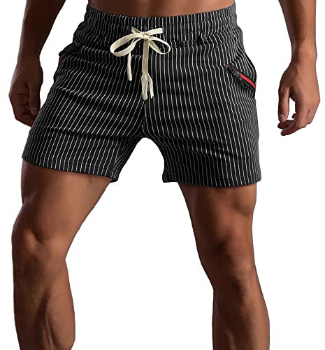 Muscle Cmdr Kurze Hosen Herren Baumwolle,Athletic Gym Shorts Elastische Taille Casual Pyjama Pocket Jogger Men Workout Short Pants 12.7CM Schrittlänge(Schwarz/S)