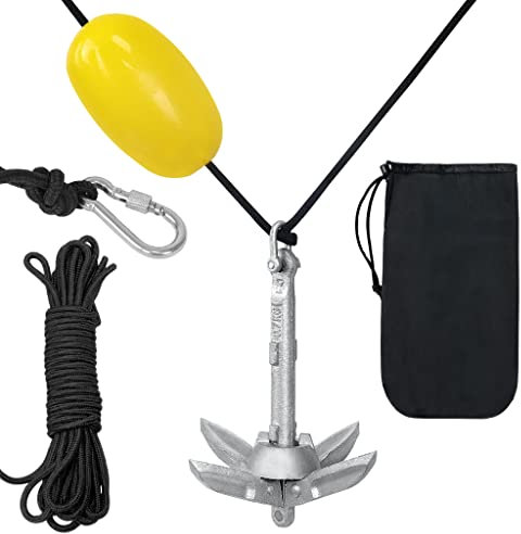 NAIZY Anker Feuerverzinktes Gusseisen Klappanker 1,5KG Ankerset inkl. 10m Ankerseil & Schnallen & Bojen & Transporttaschen Bootsanker Schlauchboot Zubehör faltanker