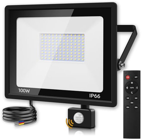 Ankishi Security Lights With Motion Sensor 100W, PIR Lights 6500K Daylight White, IP66 Outdoor Light With Remote Control [Farthest Control Distance: 49.21ft] Flood Light