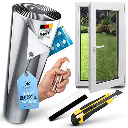 Birkental Sonnenschutzfolie Fenster innen oder außen - Sonnenschutzfolie - UV Schutz Spiegelfolie - Hitzefolie - Fensterfolie Blickdicht - Sichtschutz - Wärmeschutzfolie selbstklebend (90 x 300 cm)