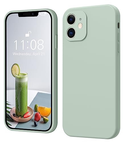 iPhone 12 Hülle Silikon Case, ElestBela Hanyhülle iPhone 12 Ultra Dünn Slim mit Microfiber, Kratzfeste Rundumschutz Case Schutzhülle Hülle für iPhone 12 6.1'' Hellgrün