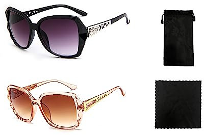 TAFACE Sonnenbrille für Damen, modisch, großer Rahmen, polarisiert, UV-Schutz – mit Reinigungstuch und Tasche, schwarz glänzend, Einheitsgröße