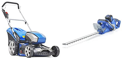 Hyundai 18''/45cm Cordless 80v Lithium-Ion Battery Lawnmower with Battery and Charger & 40v Lithium-ion Battery Hedge Trimmer, Battery and Charger, 520mm Blade, Green