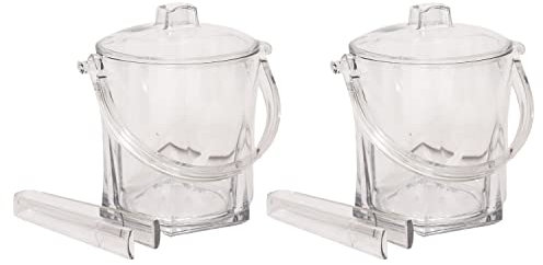 Set of 2-1.5L Litre Crystal Clear Plastic Ice Bucket with Non-Slip Tong Clip, Lid and Handle Ice Storage Tub to Keep Ice Frozen Beer Wine Ice Cream Cool Chiller Longer for Home Party Bar Picnic Trip