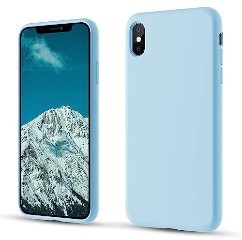 CALOOP Liquid Silicone Case Designed for iPhone Xs Max Case 6.5 inch, Full Body Protective Covered Silky-Soft Anti-Scratch Gel Rubber Slim Shockproof Cover with Microfiber Lining, Sky Blue