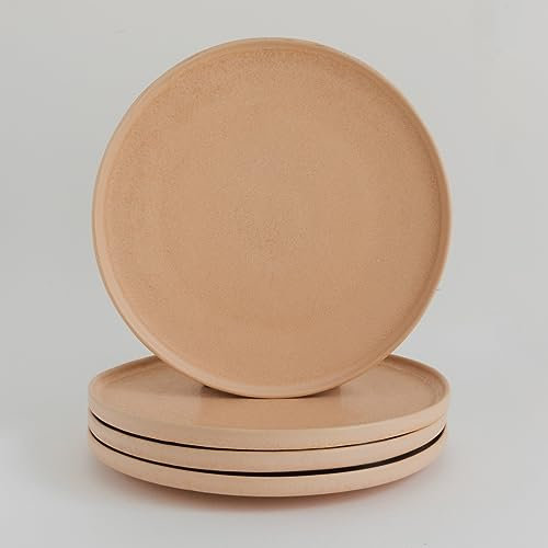 NAKOA Speiseteller Keramik 4er Set | Handgefertigtes Steingut Geschirrset | Langlebig & Spülmaschinenfest | Mikrowellengeeignet | Hochwertige große Teller | Modernes Design | 28 x 2,5 cm | Sunny Peach