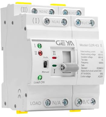 GEYA Mini Interruptor de transferencia automática de doble potencia Interruptores selectores eléctricos Carril DIN de alimentación ininterrumpida (4Pole 63A AC220V)