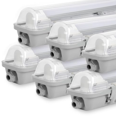 Sonnewelt LED Feuchtraumleuchte 120cm 6er 4500K Neutralweiß 18W 1530lm IP65 Wasserfest T8 Werkstattlampe Röhrenlampe Komplett Wannenleuchte Leuchte für Garage Keller Büro Warenhaus
