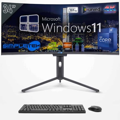 SIMPLETEK - PC ALL in ONE 34 4K Wide 165Hz Core i9 12° Gen | Windows 11 | 16GB RAM SSD 960GB | Dedizierte GPU GTX1650 4GB | Integrierte Webcam 5MP Gaming Computer WiFi6