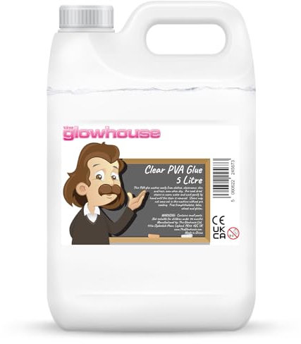 The Glowhouse Colle PVA transparente lavable de qualité supérieure, 5 litres, colle écologique pour artisanat, colle scolaire, colle visqueuse (5 litres)