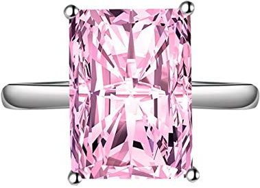 Bihsilin Frauen Ring mit Stein Verstellbar, Damen Ringe Personalisiert Solitär mit Rosa Rechteck Zirkonia Eheringe Hochzeit Ring Versilbert