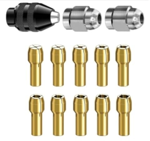 13 Stück Bohrfutter Set Kompatibel mit Dremel 4000,1/32 bis 1/8 Ersatz 4486 Schnellwechsel-Bohrfutter,mit Ersatz 4485 Messing-Spannzange Metallmutter