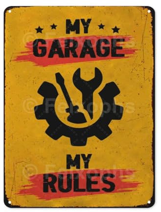 Vintage Room Rules Metallschild My Garage My Rules, lustiges Männerhöhlen-Dekor-Zubehör, Retro-Blechschilder für Zuhause, Schlafzimmer, Garage, Bar, My Rules, 20,3 x 30,5 cm