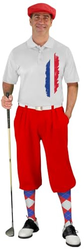Golf Knickers French Homeland Traditional (Plus Fours) Outfit for Men (Red) - Size: 48 / 4XL Shirt