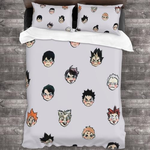 Xinchangda Haikyuu!! 3-teiliges Bettwäsche-Set Anime Hinata Shoyo/Tobio Kageyama/Yu Nishinoya Tröster-Set, 2 Kissenbezüge und 1 Bettbezug
