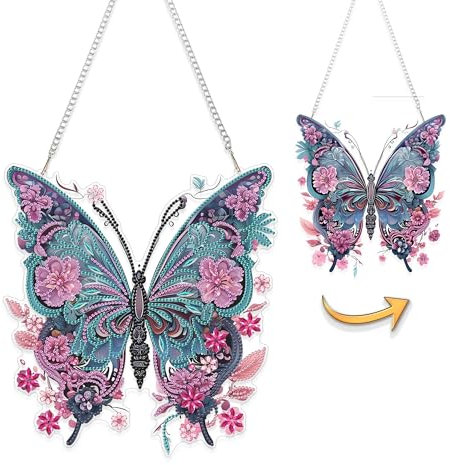 Eiflow Diamant Malerei Hängende Ornament Schmetterling Kit, DIY Doppelseitig Diamant Kunst Anhänger Kit für Erwachsene, 25.2x23.1cm Acryl Edelstein Malerei Box Kit