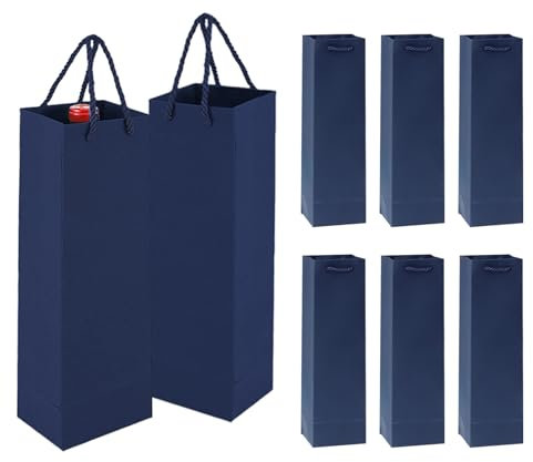 MORAINJAY 8 Pack Wine Bottle Gift Bags,Blue Bottle Bags for Wine,Kraft Paper Wine Bottle Bag with Handles,New Year Xmas Wine Tote Bags for Red Wine Whiskey Champagne Gifts Wrapping,Wedding,Christmas