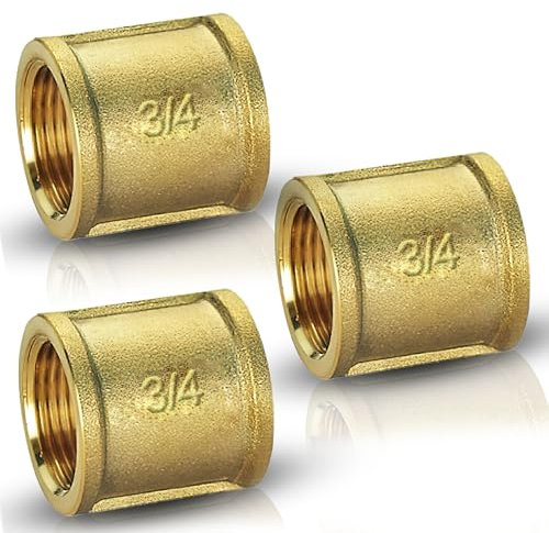 PipeSan Lot de 3 raccords à manchon en laiton 3/4 (3/4) - Filetage intérieur - Double manchon 3/4 - En laiton - Pour eau potable, air, gaz et distribution de chauffage