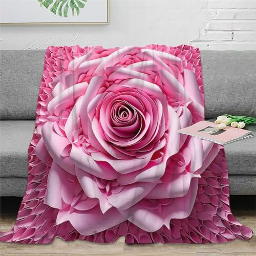 Rosa Rose Sofadecke 3D Druck Flanell Decke Couchdecke Flauschig Warm Weichen Bett Decken Kuscheldecke Für Mädchen Jungen 70x80inch(180x200cm)