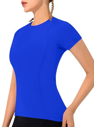 IECCP Womens Short Sleeve Gym T Shirts Workout Shirts for Women Moisture Wicking Quick Dry Active Athletic Women's Gym Performance Tee Shirts Royal Blue S