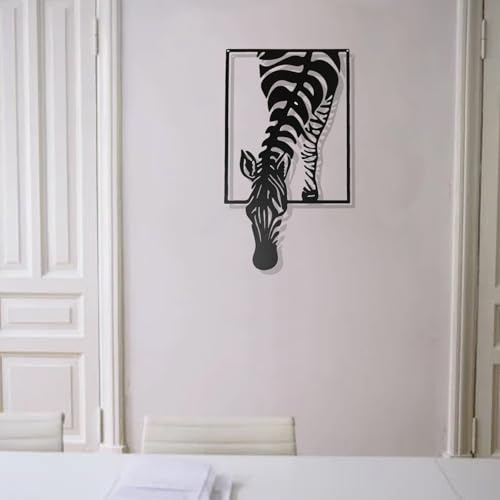 SEMMGO Metallwand-Zebra-Dekor, minimalistisch, moderne Kunst, abstrakte Tier-Wandskulptur, Hängedekoration für Zuhause, Wohnzimmer, Schlafzimmer, Badezimmer, Küche - Schwarz
